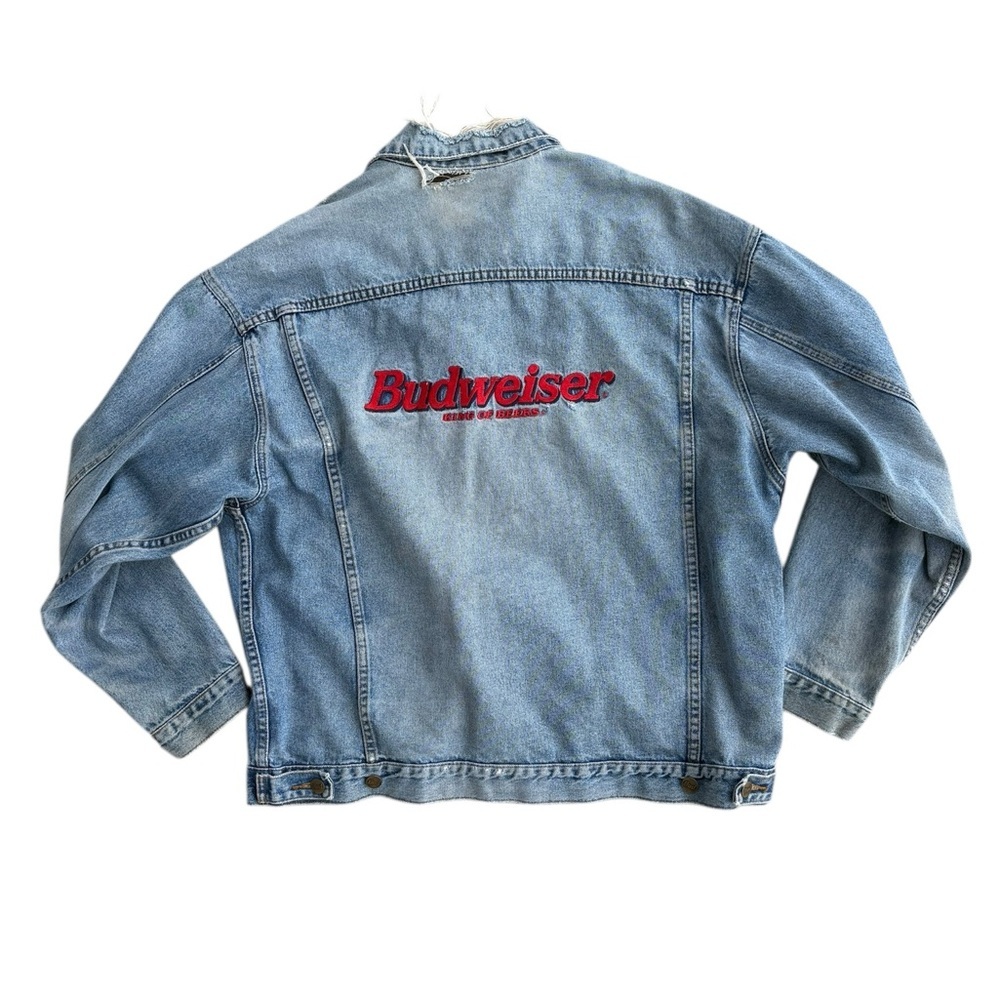 Vintage 90s Distressed Budweiser King of Beer Denim Jacket XL - Picture 6 of 13